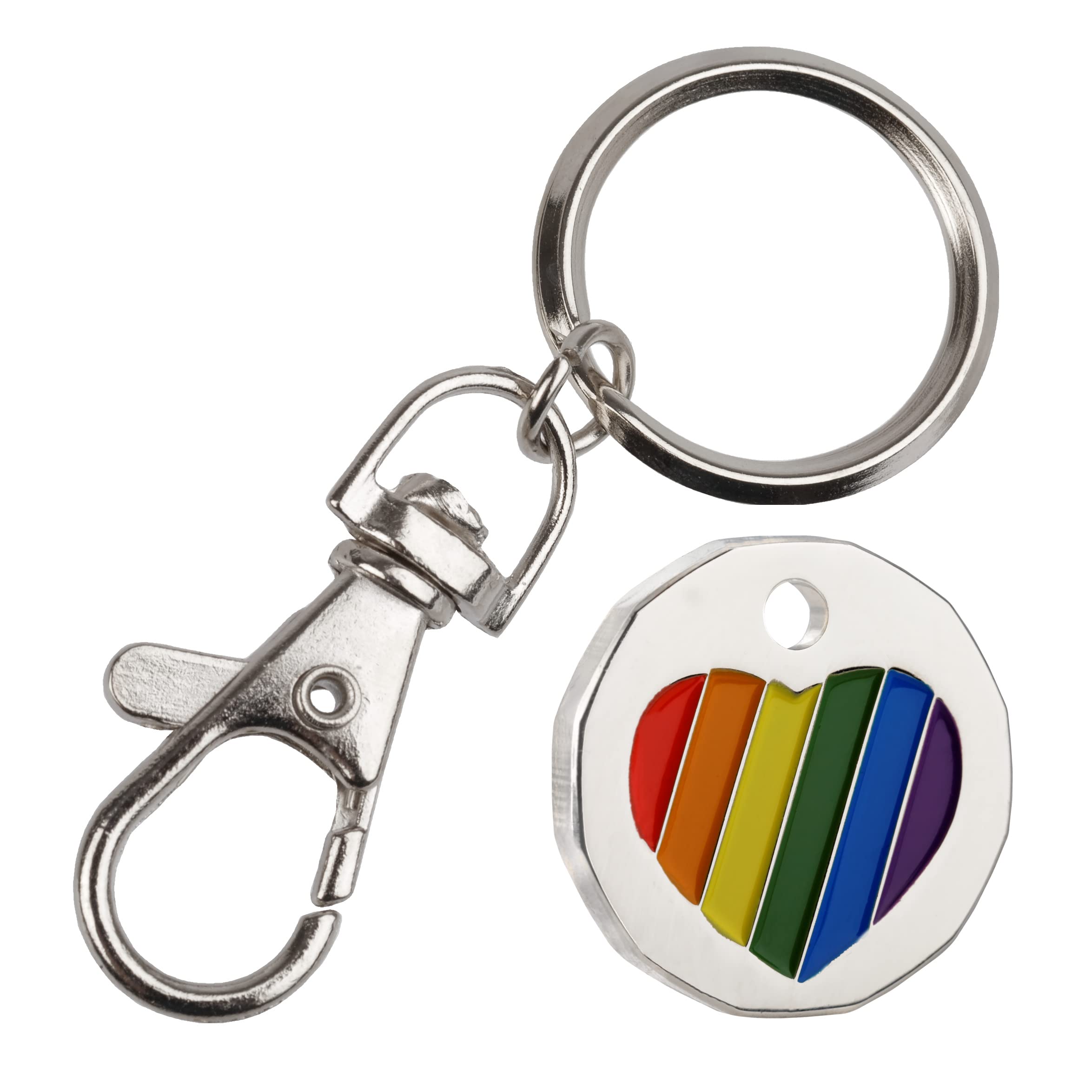 Harts 1 unit New Shape £1 coin Trolley Tokens Keyrings Supermarket Locker (Rainbow Heart)