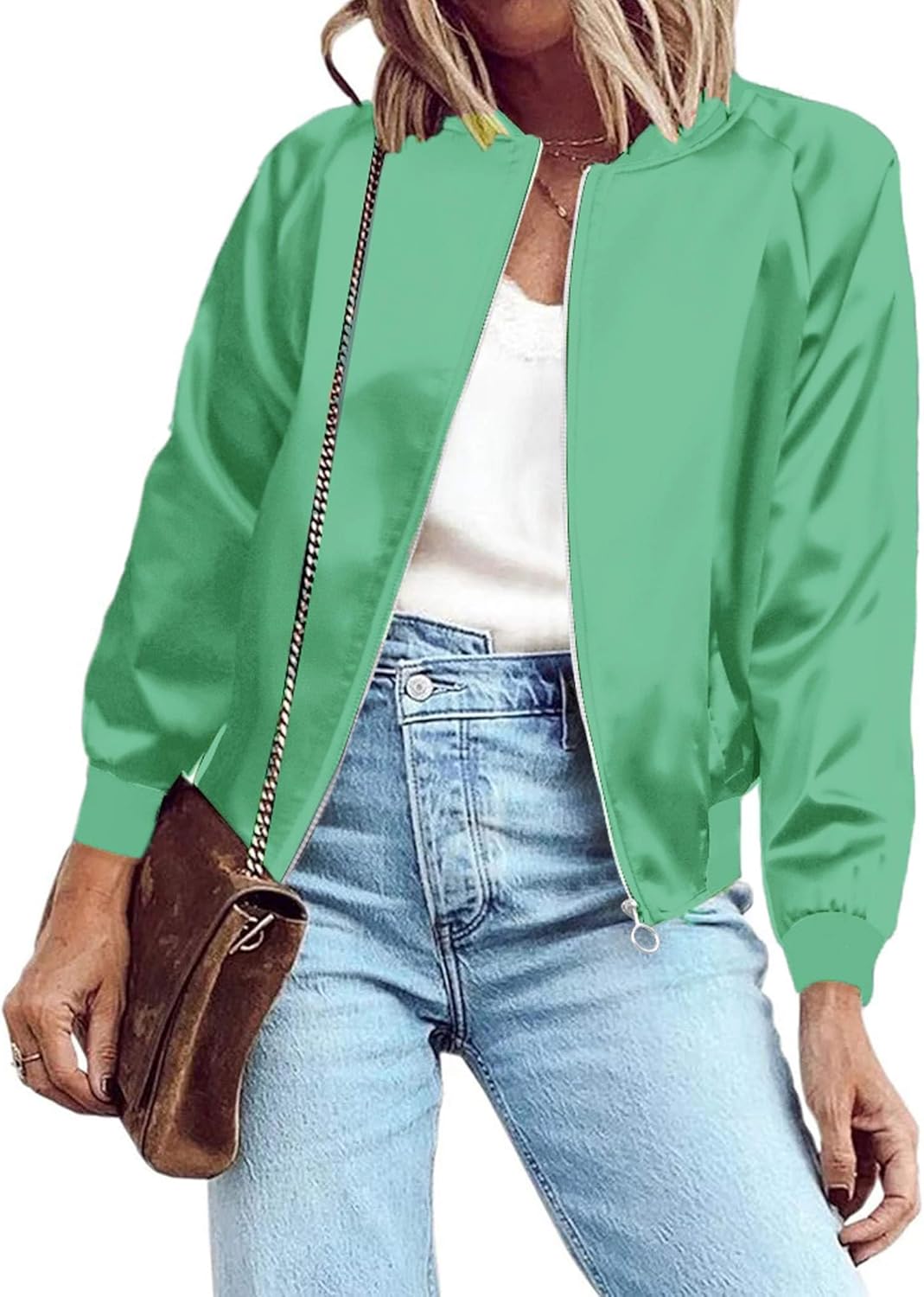 Zeagoo Women's Bomber Jacket Lightweight Zip Up Jacket Casual Striped Jacket Coat Outerwear Windbreaker with Pockets
