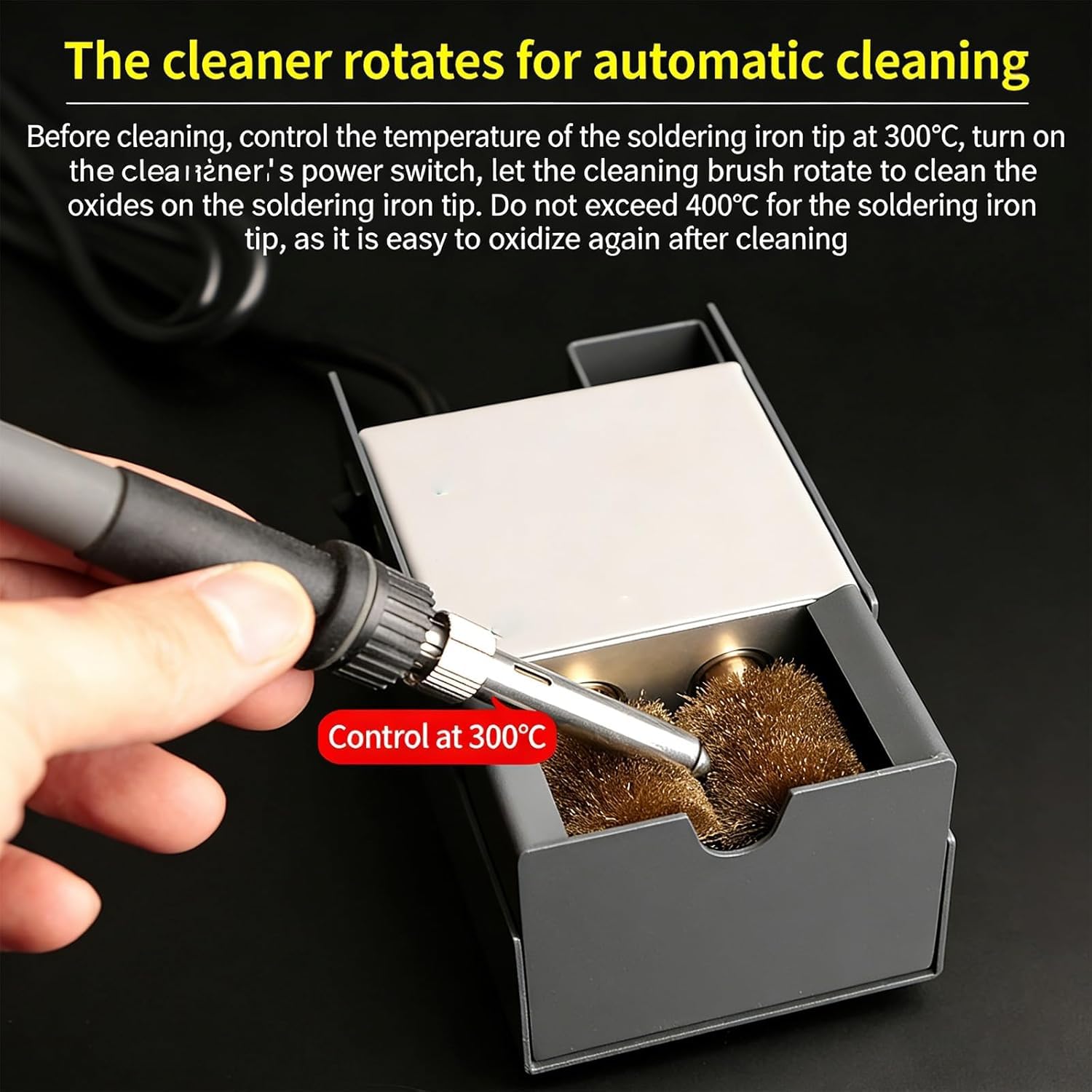 Puntas para soldador motorizado Limpiador de cobre, limpiador automático de puntas de soldador con cepillo de cobre, temperatura 300 ℃, con cepillo de cobre de 110 mm, para soldadura y reparación