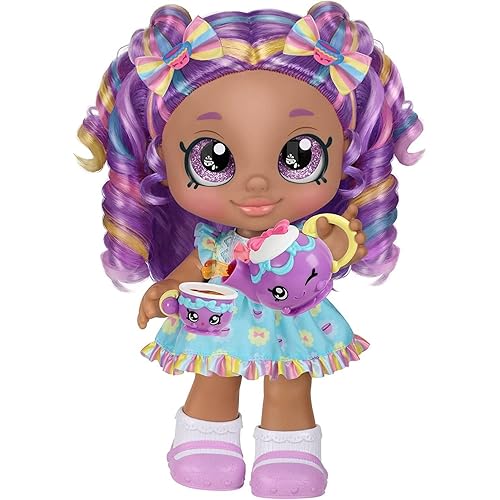 Kindi Kids Kirstea & Tea Party Set. Toddler Doll with Changeable Clothes Plus 11 Shopkins Tea Party Accessories. Includes Playmat 24 in x 24 in - Amazon Exclusive