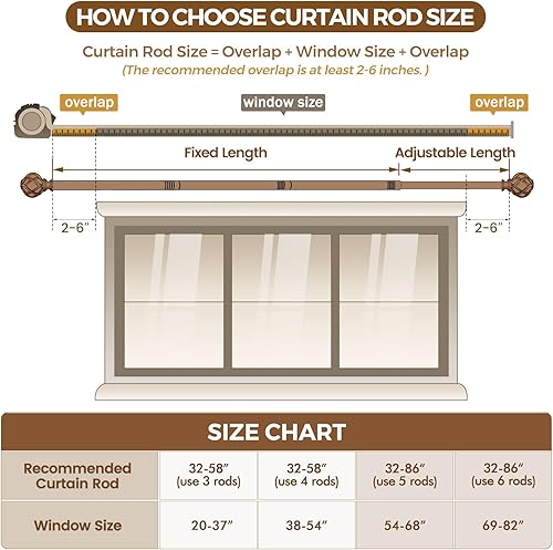 Miniatura 8 de KAMANINA Barra de cortina de bronce de 32 a 58 pulgadas (2.6-4.8 pies), barras de cortina decorativas ajustables de 1 pulgada para ventanas de 28 a