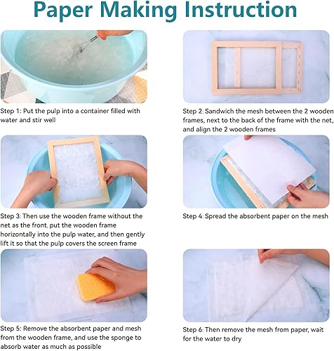 Miniatura 3 de Caydo Kit de fabricación de papel de 18 piezas, tamaño A5 A6, molde de madera para fabricación de papel y cubierta con malla, papel absorbente, hoja
