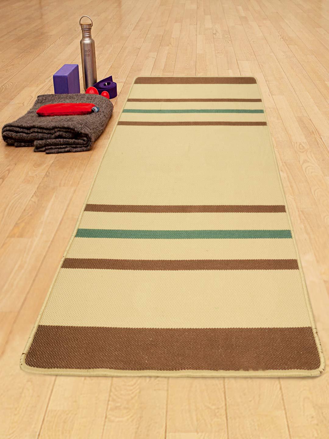 Saral Home Sadhna Design Handwoven 8mm Thick Antiskid-Long Life-Washable Yoga Mat - Brown, 70x170 Cms