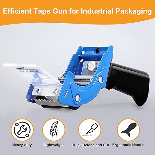Miniatura 4 de Paquete de 2 pistolas de cinta de 3 pulgadas para cajas de embalaje, dispensador de cinta de embalaje con carga rápida para embalaje y sellado de