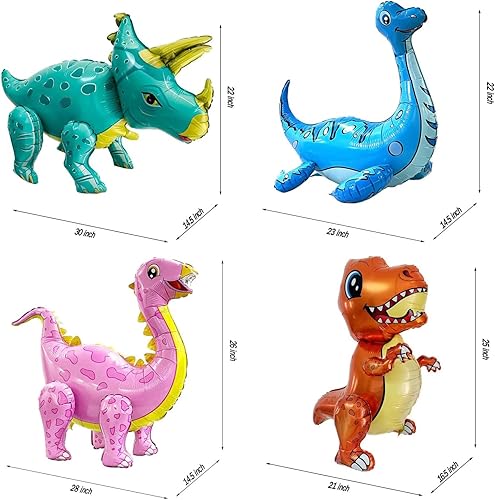 Miniatura 8 de Paquete de 4 globos gigantes de dinosaurio 3D para decoraciones de fiestas de cumpleaños bonitos globos de aluminio de dino globos inflables de