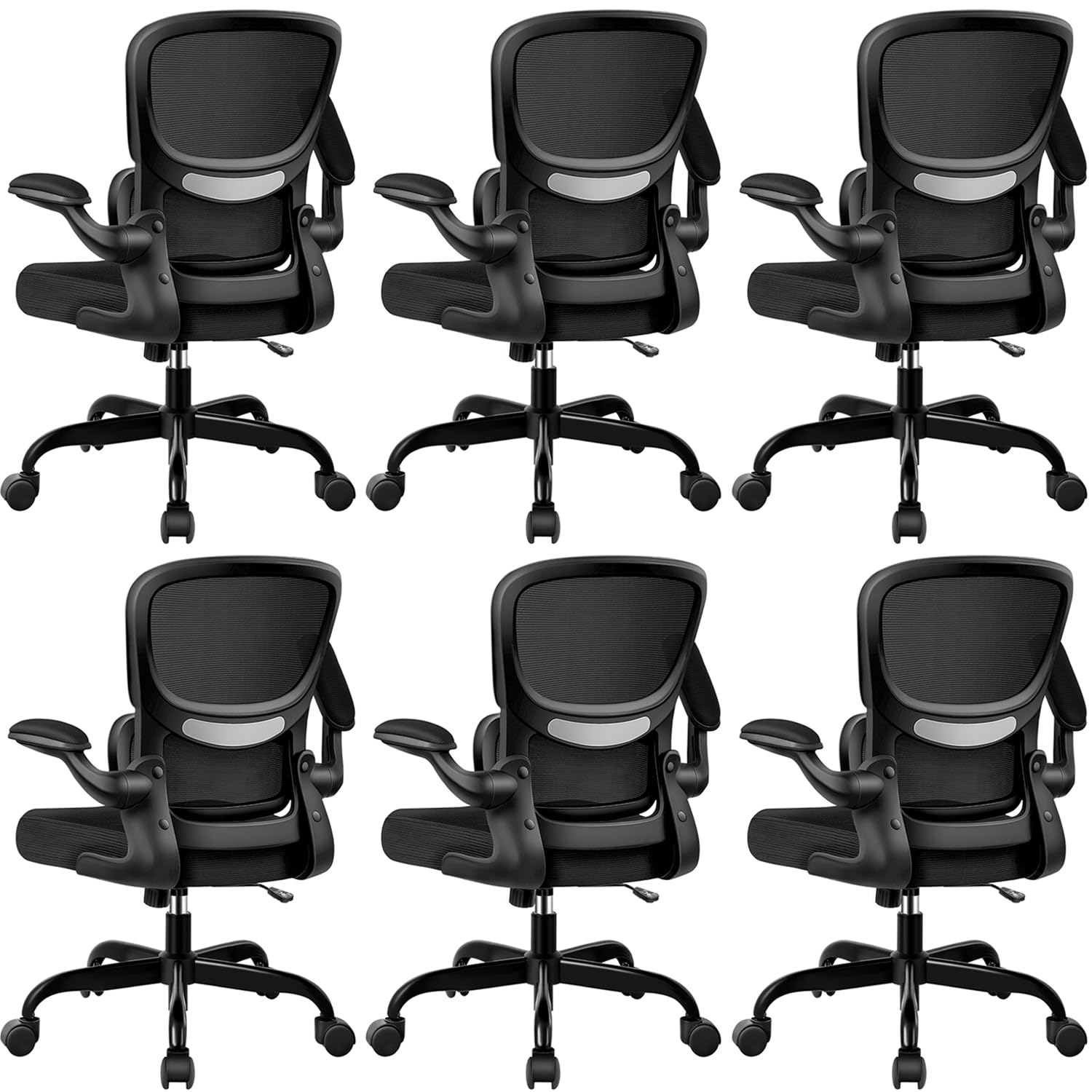 ALLGOD Ergonomic Office Chair, Breathable Mesh Ergonomic Desk Chair with Lumbar Support, Flip-up Armrests, Computer Chairs Comfortable for Home, Office, Work, Standard, 6 Pack