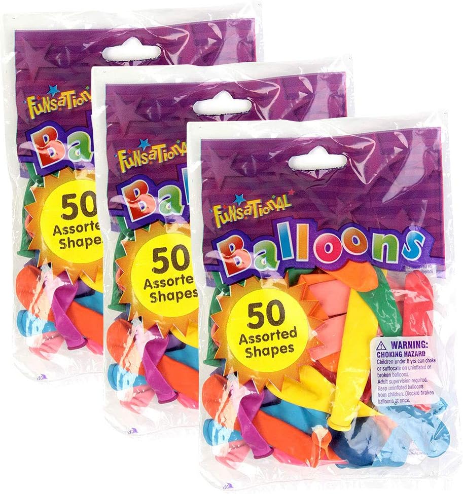 FunSational Bag of 50 Party Balloons in Assorted Sizes, 3-Pack
