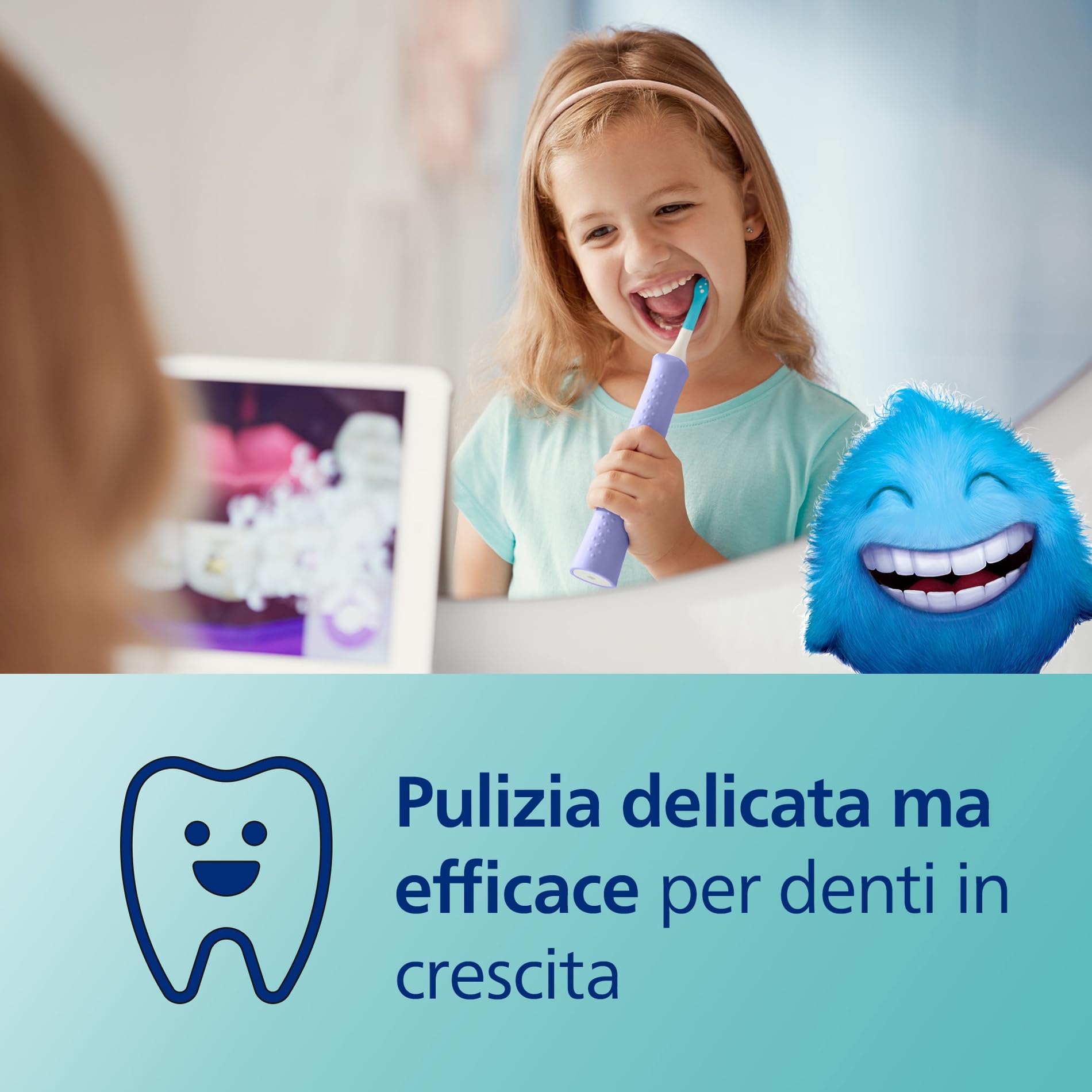 Philips Sonicare For Kids - Spazzolino elettrico sonico con app, studiato per bambini dai 3 anni in su con SmarTimer e QuadPacer per una pulizia profonda, viola, modello HX6322/12