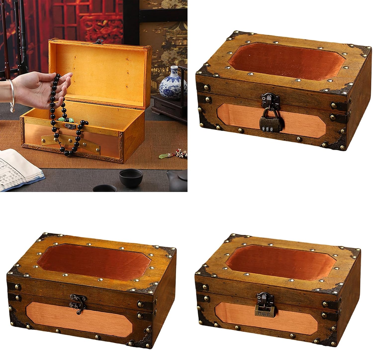 Wooden Decorative Box for Jewelry Storage and Display Cabinet Keepsakes Chest with Mechanism Trinket Organiser Wooden Trinket Box with