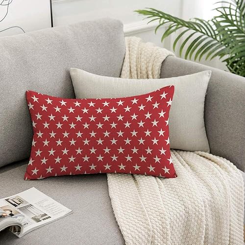 Miniatura 5 de HOSNYE Funda de almohada con diseño de estrellas y bandera de Estados Unidos, estrellas blancas sobre un fondo rojo, tela de lino para sofá, cama,