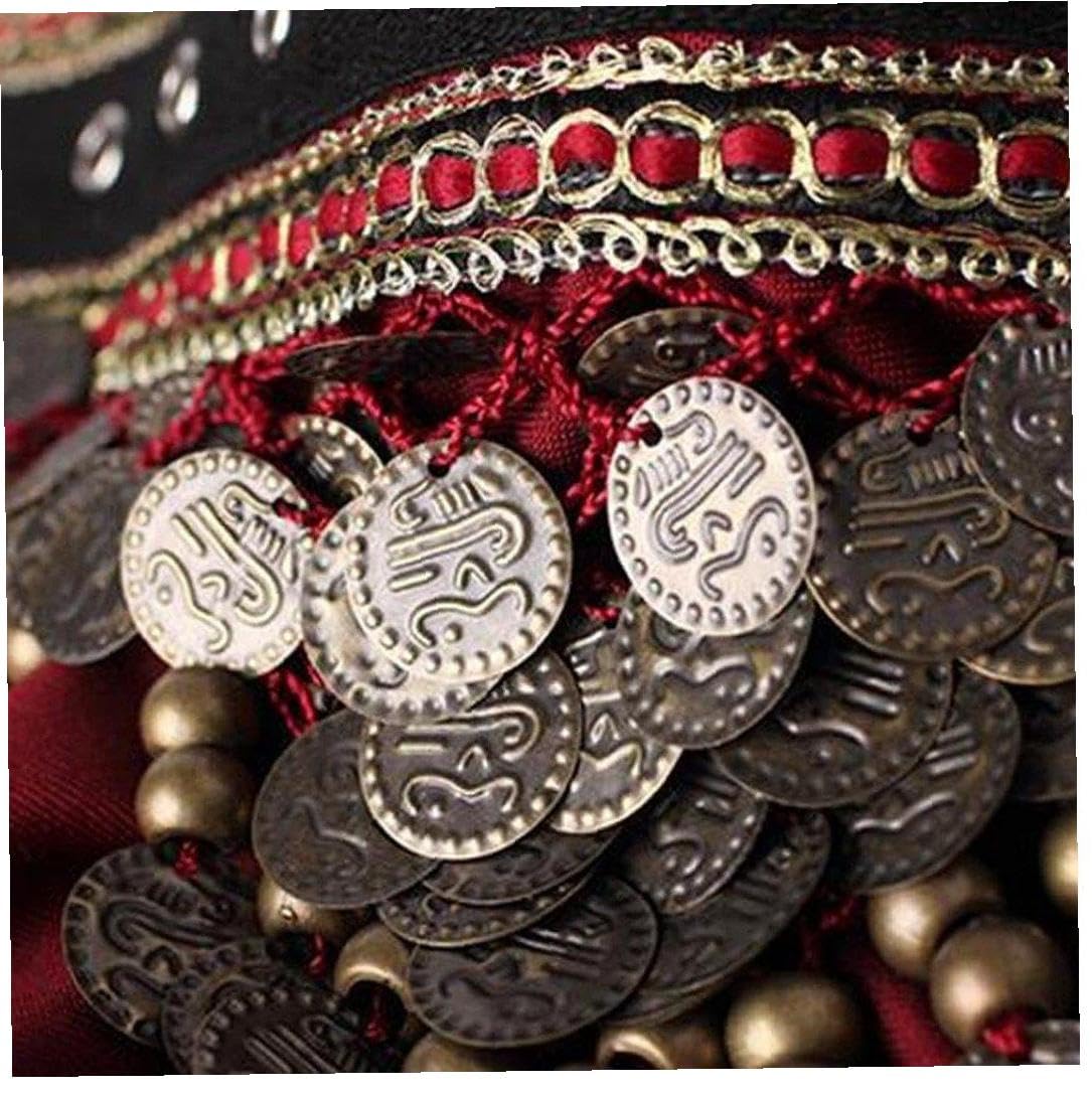 ベリーダンス・ヒップスカーフ フリンジラップ レトロ コインベルト ヒップスカーフ ベリーダンスベルト(Dark Red) ヒップスカーフ フリンジ