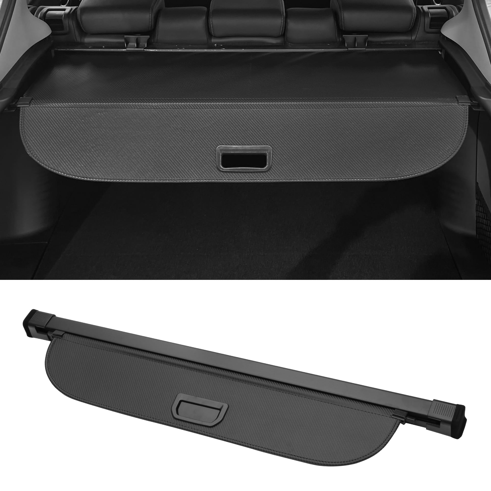 motoforti car retractable cargo cover for honda crz 2011-2016 rear trunk parcel shelf luggage security shield shade, canvas, black carbon fiber