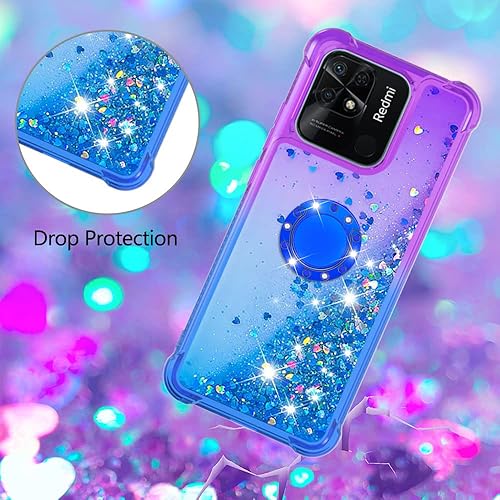Miniatura 5 de Monwutong Funda para Xiaomi Redmi 10C, parachoques de TPU con líquido de purpurina, protección resistente, azul púrpura