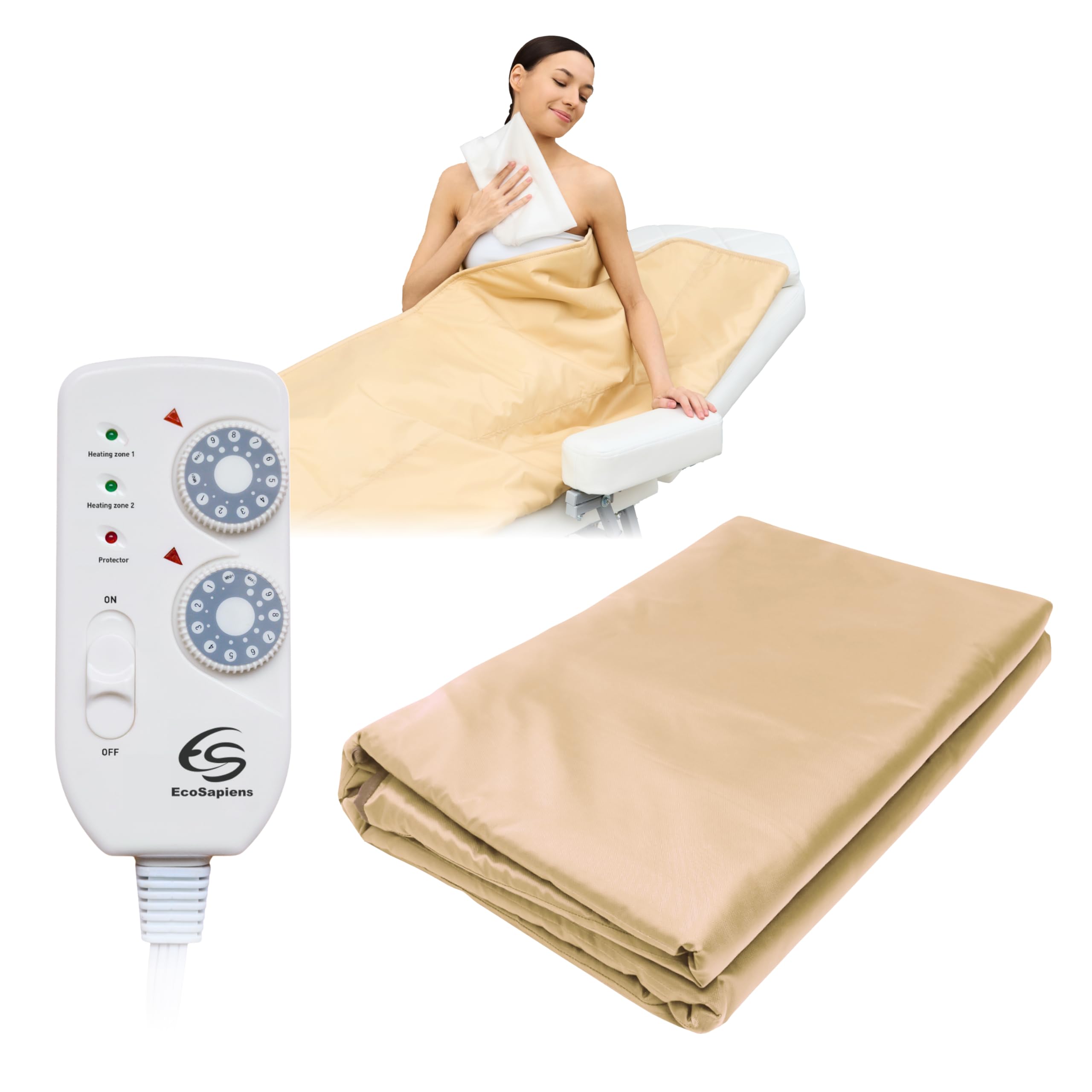 Manta Térmica SPA Infrarroja 180x220 cm, 2 Zonas de Calor con Control Remoto, Sauna Portátil en Casa, Terapia Infrarroja, Desintoxicación Corporal, Antienvejecimiento, Máquina de Belleza