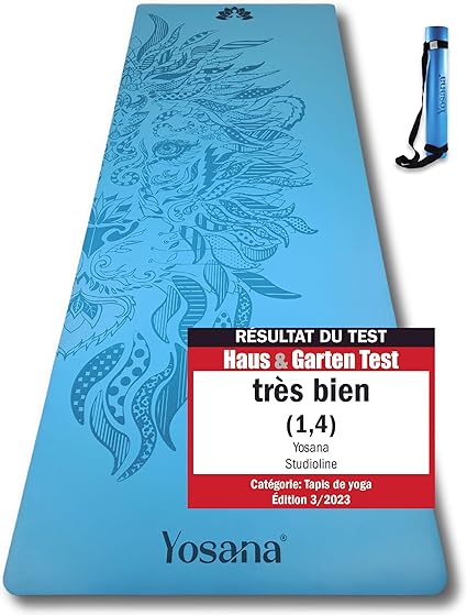 tapis de yoga en caoutchouc naturel | extrêmement antidérapant | surface ULTRA GRIP en ECO PU | extra large 68cm | tapis de yoga 183x68cm | 4mm d'épaisseur