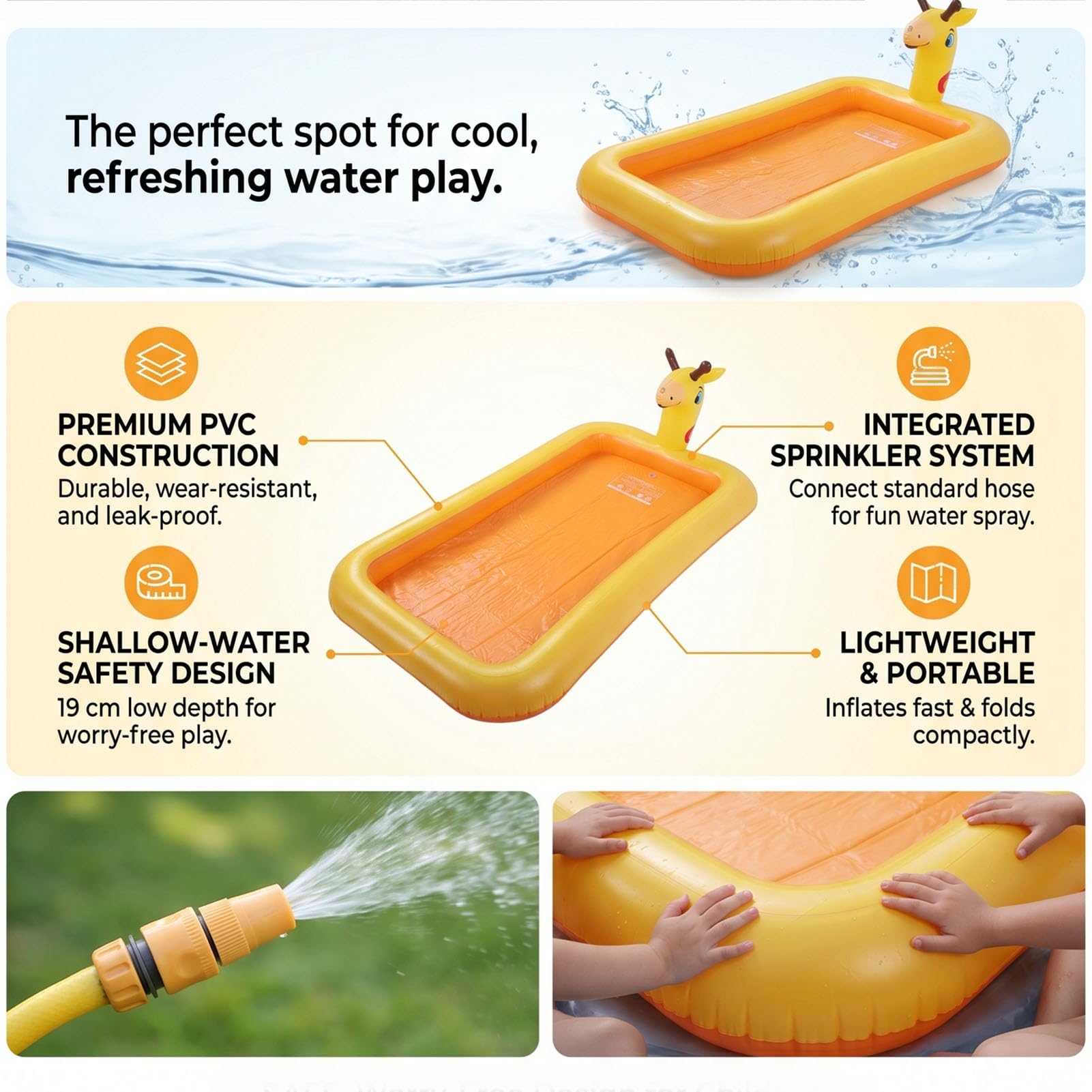 EMUKOEP Piscina Gonfiabile per Bambini con Irrigatore, Centro Giochi
