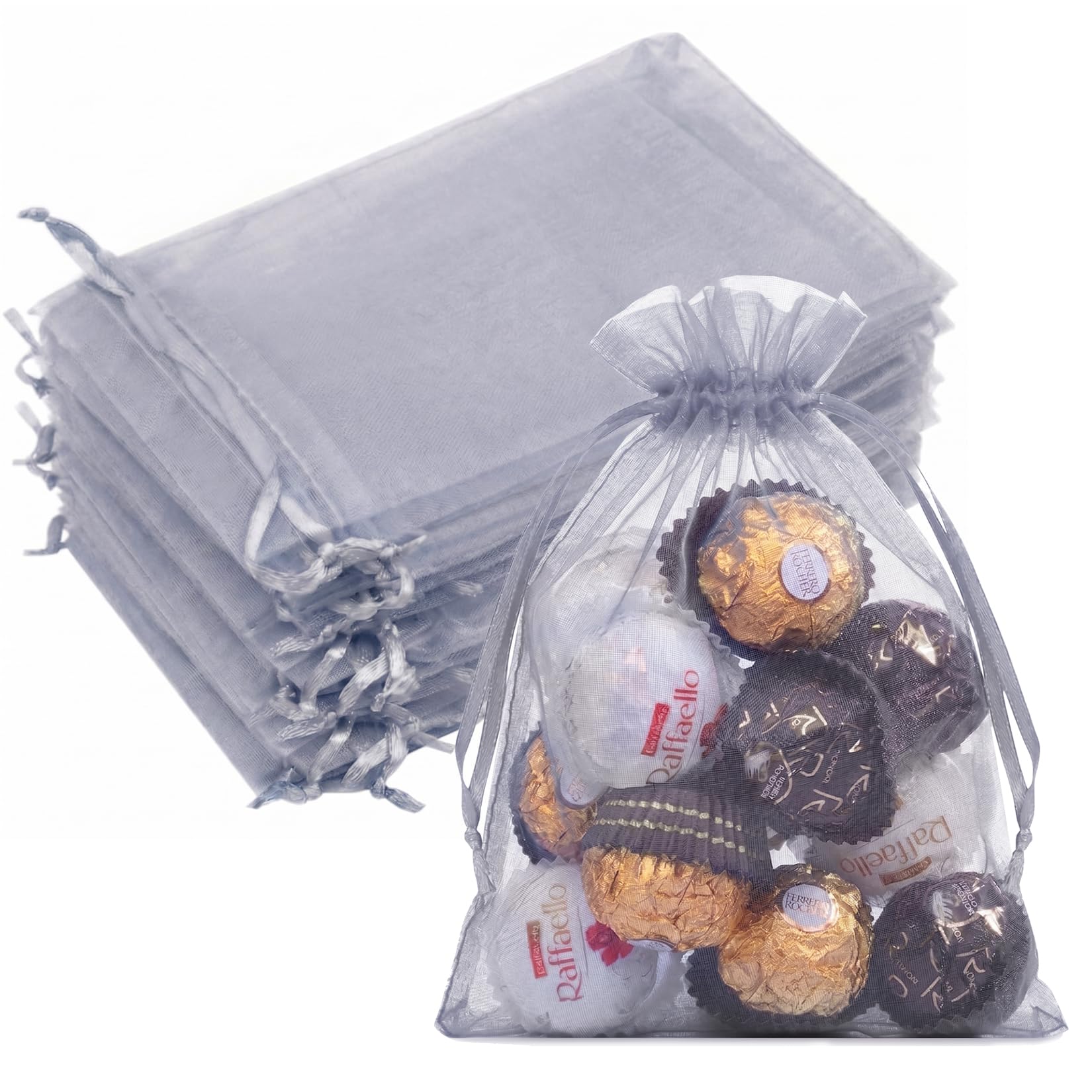 Crweety 50PCS Organza Bags 5x7 Grey Small Gift Bags Mesh Drawstring