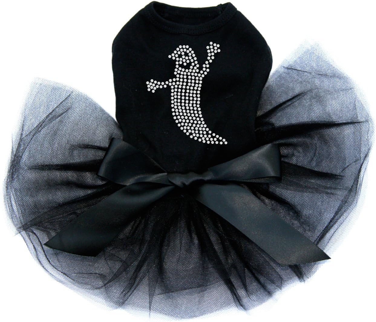 Skinny Rhinestone Ghost - Bling Rhinestone Halloween and Fall Dog Tutu Dress, S Black