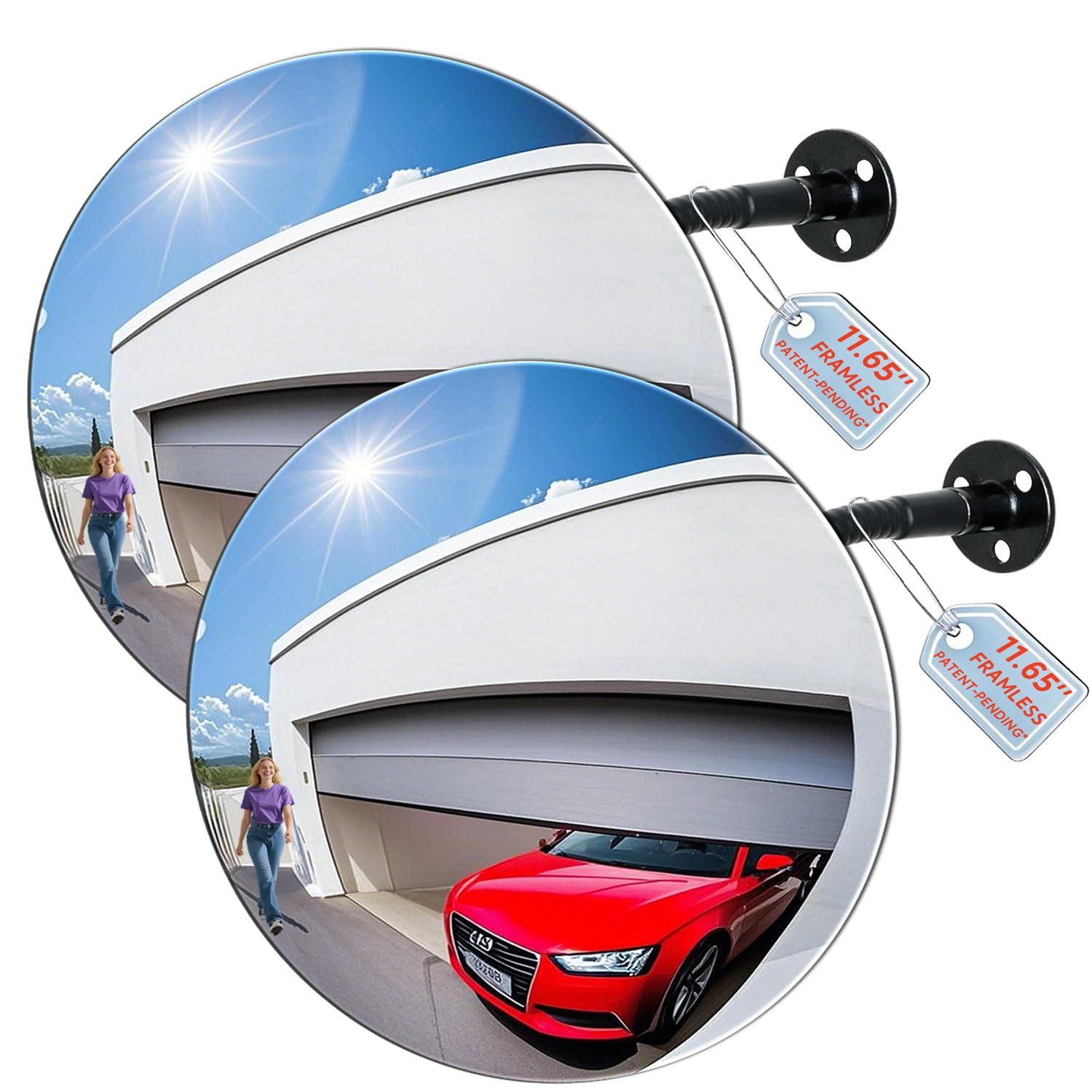 Photo 1 of 11.65 Inch Frameless 1.8mm Thick Acrylic Convex Mirror - Adjustable Wide Angle View Indoor Security Mirror for Garage Parking Warehouse Office and Corner Security Traffic, 2 Pack