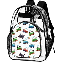 Train Pattern Cartoon Clear Backpack Heavy Duty Clear Backpack for Sport Event Concert Festival