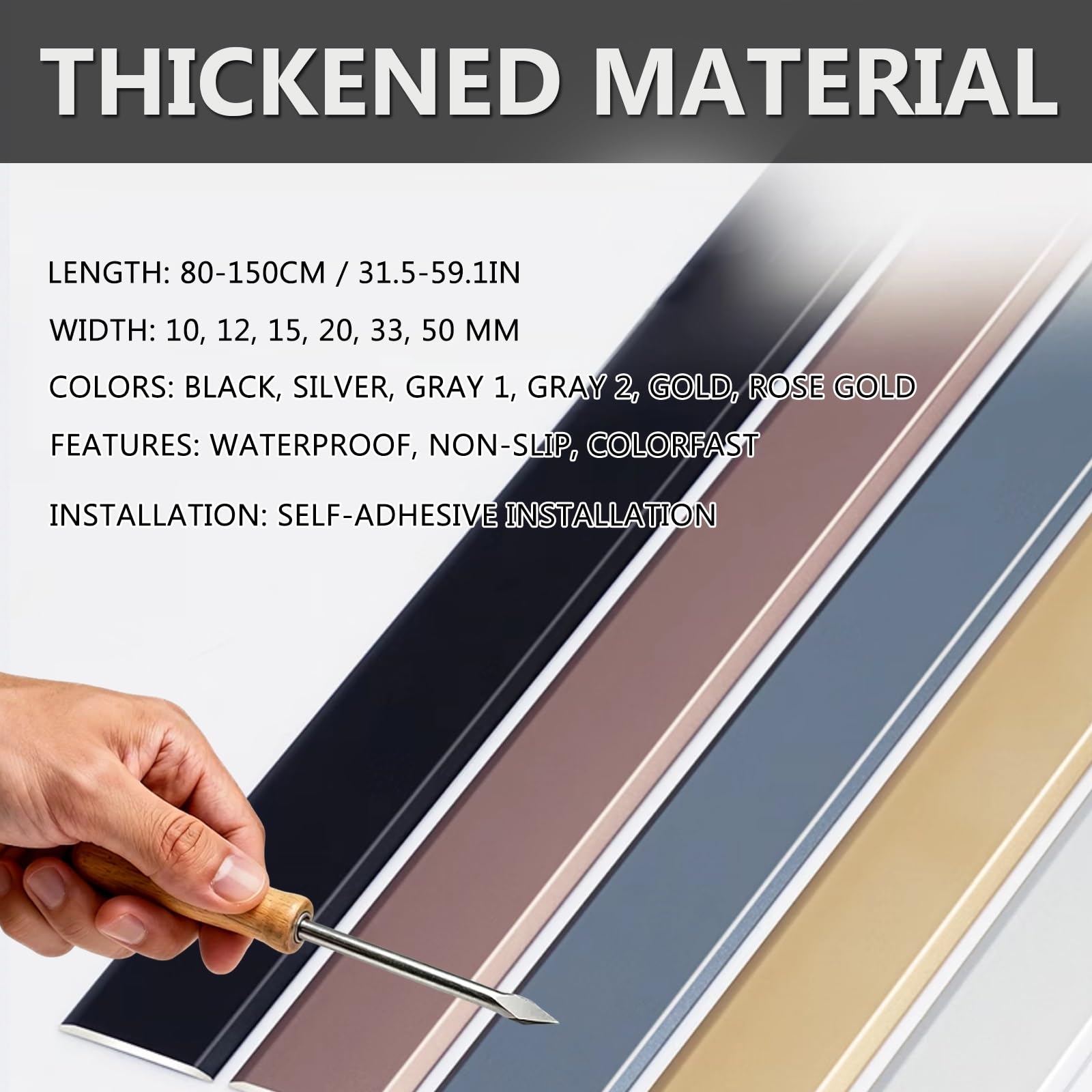 Striscia di Transizione per Pavimento in Alluminio, strisce autoadesive | Strisce di rivestimento per pavimenti in laminato, Adatta per Soglie, Rampe, Mattonelle(Gray,1.2cmx150cm)