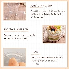 Jnnzzggu 100 Pack 12OZ Clear Plastic Cups with No Hole Dome Lids and Sporks,Disposable Dessert Cups,Yogurt Parfait Cup for Cupcake,Pudding,Iced Cold Drinks,Coffee,Juice,Snacks,Fruits,Ice Cream