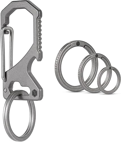 Miniatura 1 de KeyUnity KM05 Ti - Juego de llavero con mosquetón y llavero plano de titanio KA02