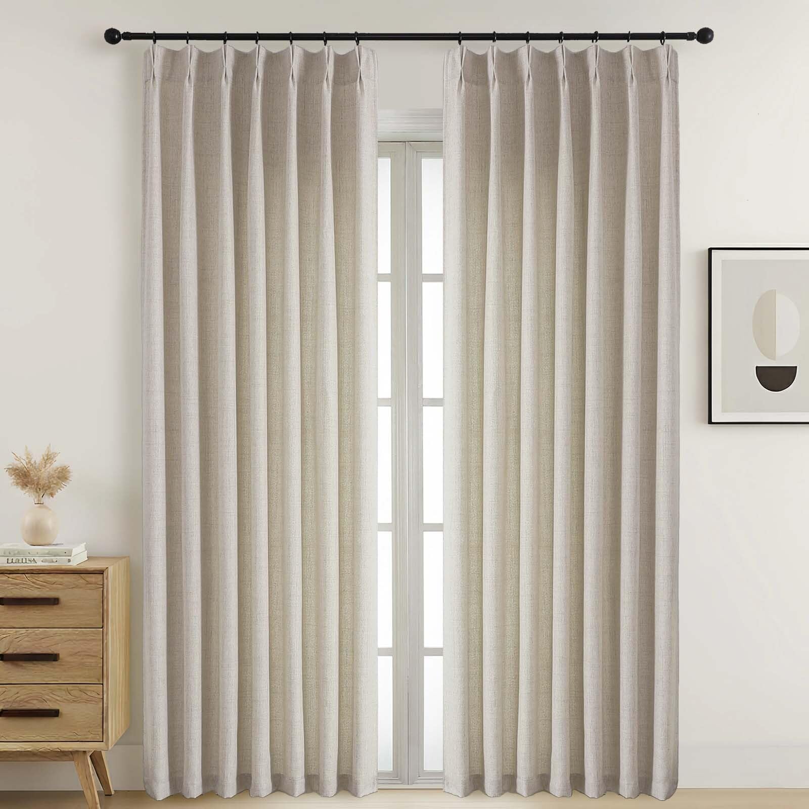 Ebesto Pinch Pleated Window Curtains 90 Inches Long 2 Panels Set, Farmhouse Light Filtering Soft Airy Textured Curtains for Bedroom, Faux Linen Back Tab Window Drapes, Linen Color, 2x40Wx90L Inches — image 1