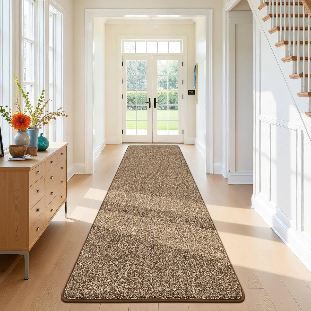 SHACOS Long Hallway Runner Rug Non Slip 80x400 cm Dirt Trapper Runner Indoor Washable Kitchen Mat Long Hall Runners Rug Heavy Duty Carpet Runners for Hallway, Entryway, Bedroom, Brown