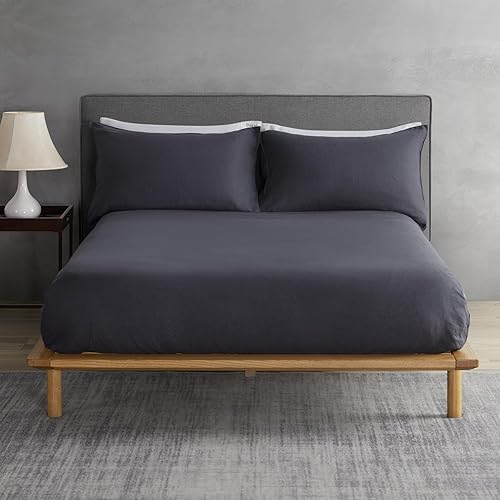DAPU Funda de colchón 100% lino francés (1 pieza) con bolsillo profundo de 16 pulgadas, lino francés natural puro de Normandía, ultra suave, Gris