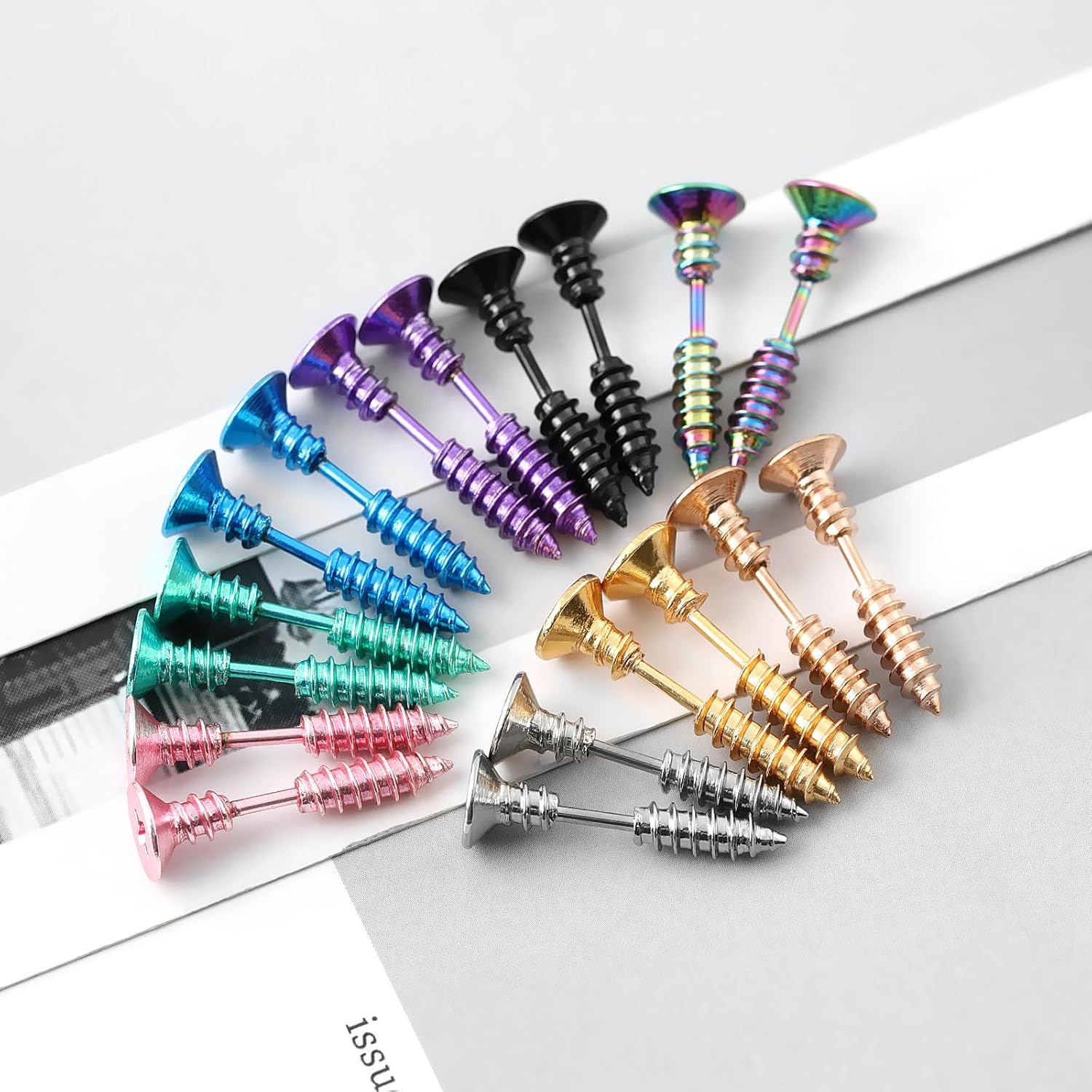 Punk Titanium Steel Screw Nail Stud Earrings for Women Men Streetwear Jewelry, Egirl Eboy Rock Party Jewelry - Image 7