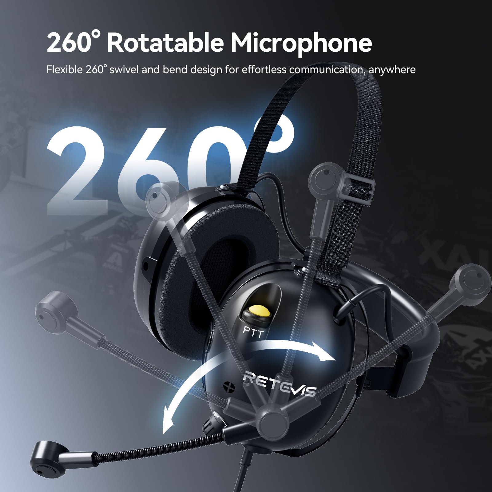 Retevis EHK016 Walkie Talkie Cuffia, ANC Cancellazione del Rumore con Microfono, Cinghia Regolabile per Testa Doppia Regolazione del Volume PTT, Compatibile con Baofeng UV5R RT24 RT27(1 Pz)