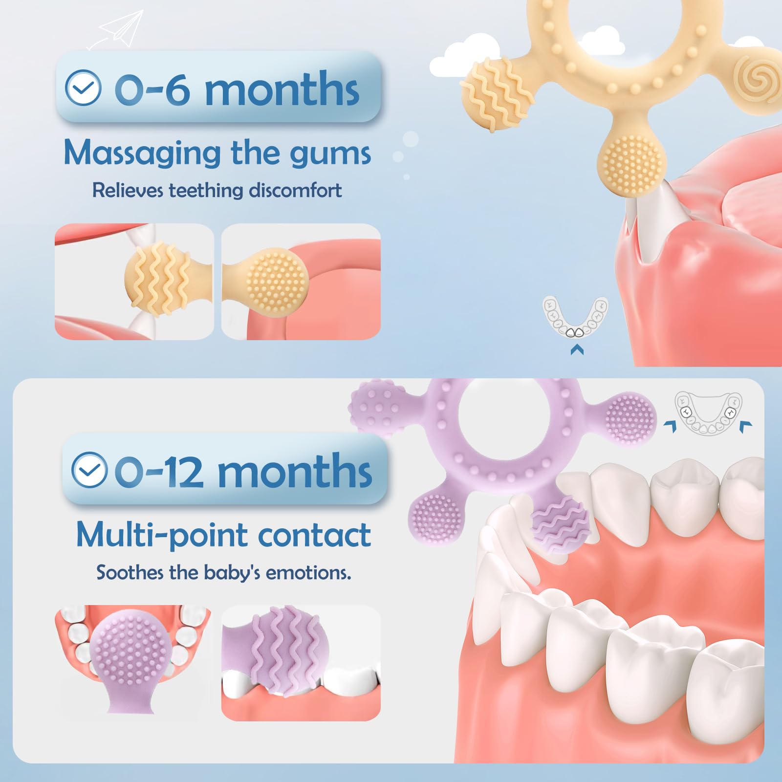 OKONKN 4 Pezzi Giochi Dentizione Neonato, 2024 Massaggia Gengive Neonati Anello per la Dentizione del Bambini, Massaggiagengive Senza BPA per neonati di età superiore ai 3-12 mesi