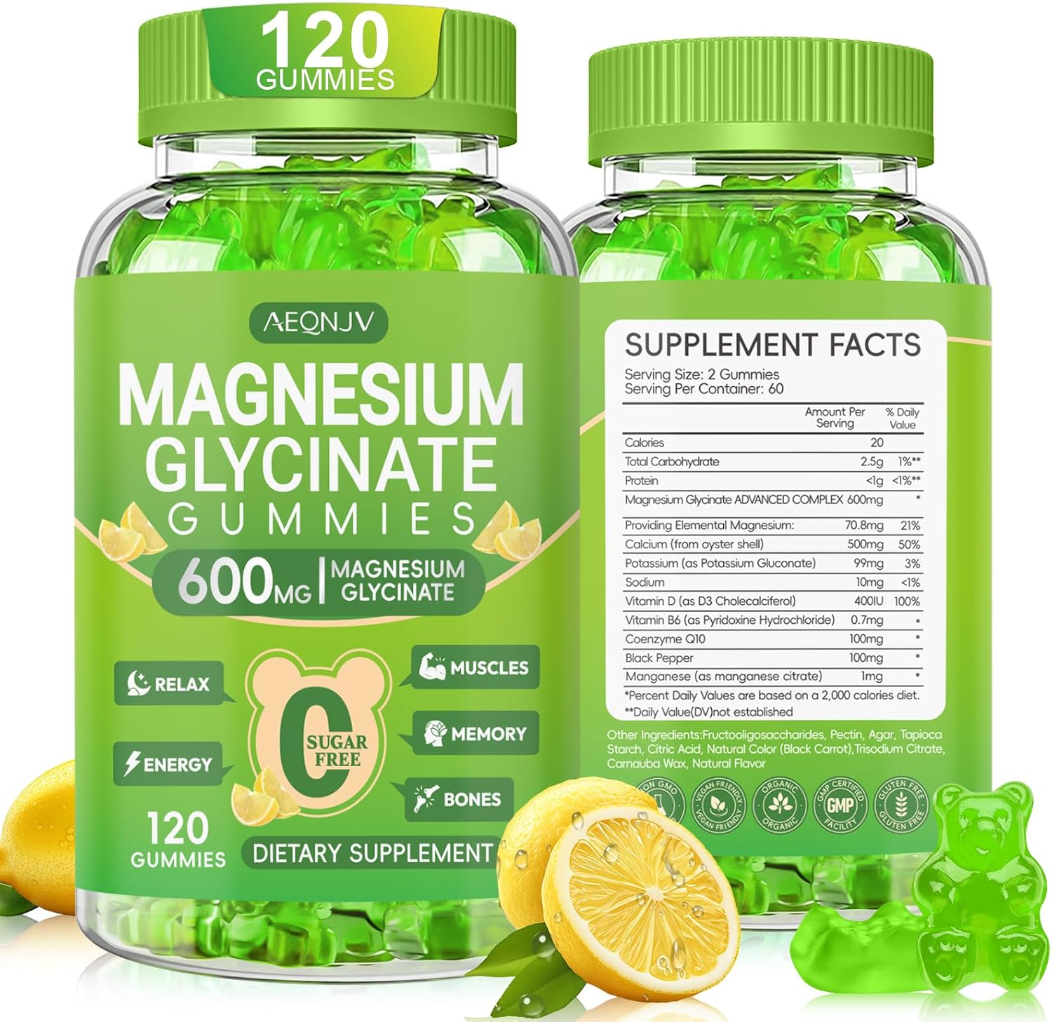 Magnesium Glycinate Gummies 600mg for Women and Men, High Absorption Magnesium Glycinate with Vitamin D, B6, and CoQ10 for Calm Support & Sleep, Sugar Free, Vegan, 60 Days Supply