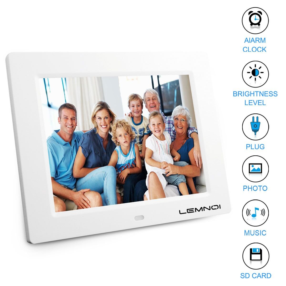 LEMNOI 7 Pulgadas Reloj Calendario Alzheimer,Reloj con Fecha y Dia Demencia,15 Alarmas y 15 Alerta Pastillas (8in Blanco)