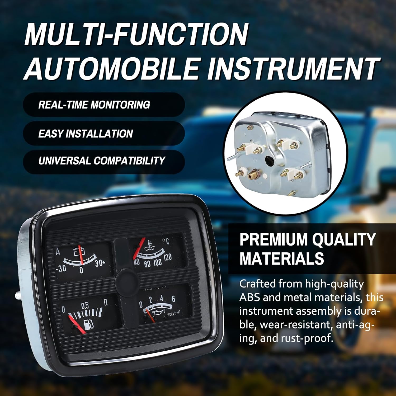 Multi-Function Gauge 12V 4 in 1 Car Instrument Assembly Fuel Gauge Oil Pressure Gauge Water Temperature Gauge Ammeter Multifunctional Electric Meter