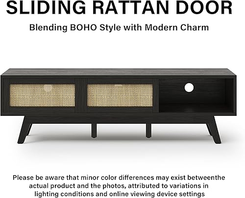 Miniatura 5 de Buytime Consola de TV de madera moderna de mediados de siglo de 59 pulgadas, soporte de TV bohemio para TV de 556065 pulgadas, consola multimedia de