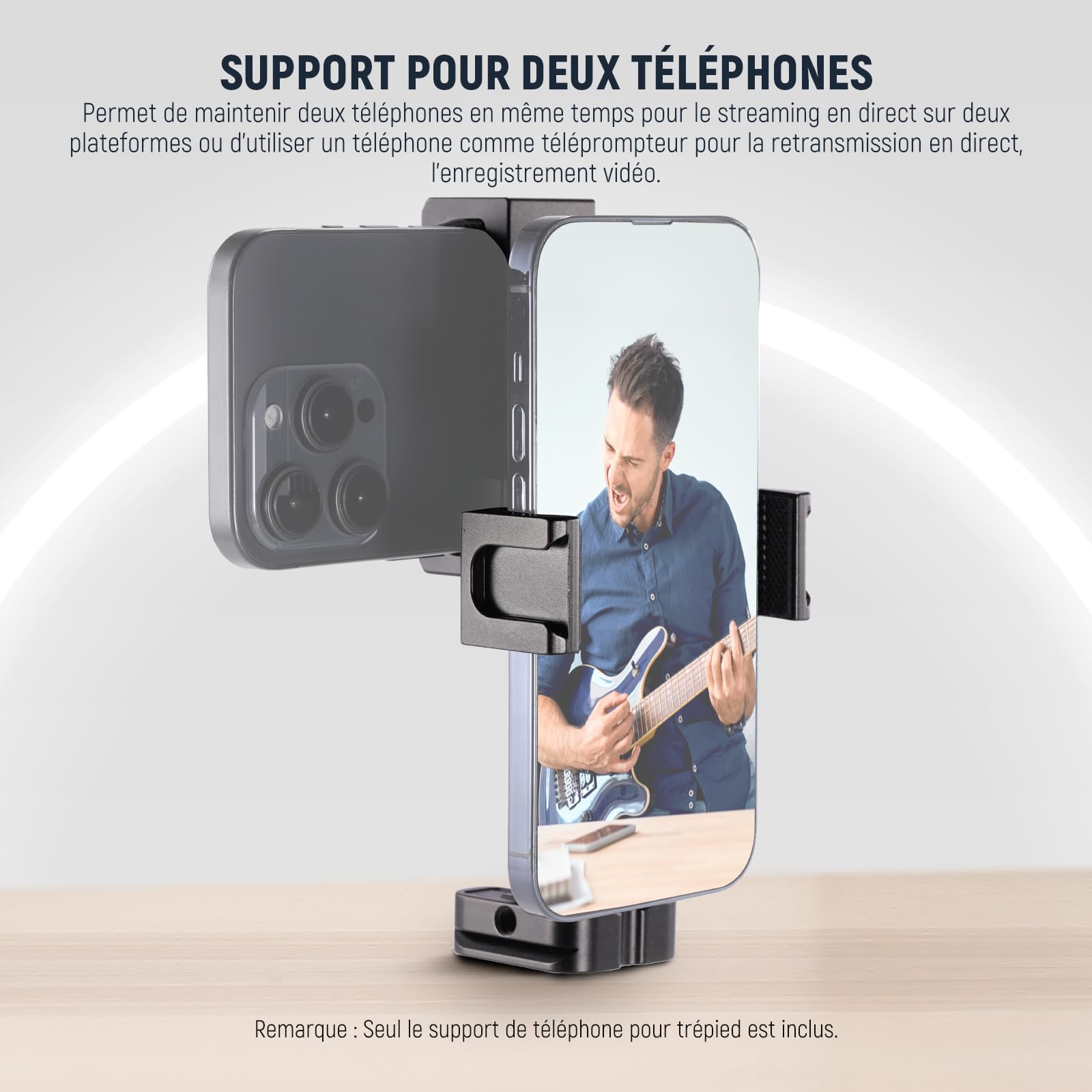 NEEWER Adaptateur Support de Trépied Téléphone en Métal avec Base Arca QR,Support de Pince à Double Clip pour Téléphone Portable Rotatif à 360°avec 4 Sabots Froids Compatible avec iPhone Samsung,SP-08