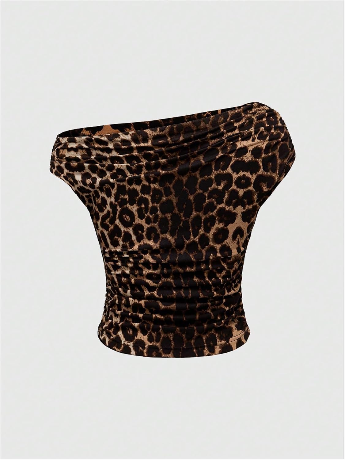 Floerns Women's Y2K Leopard Asymmetrical Neck T Shirt Sleeveless Cheetah Ruched Tee Shirts - Image 3