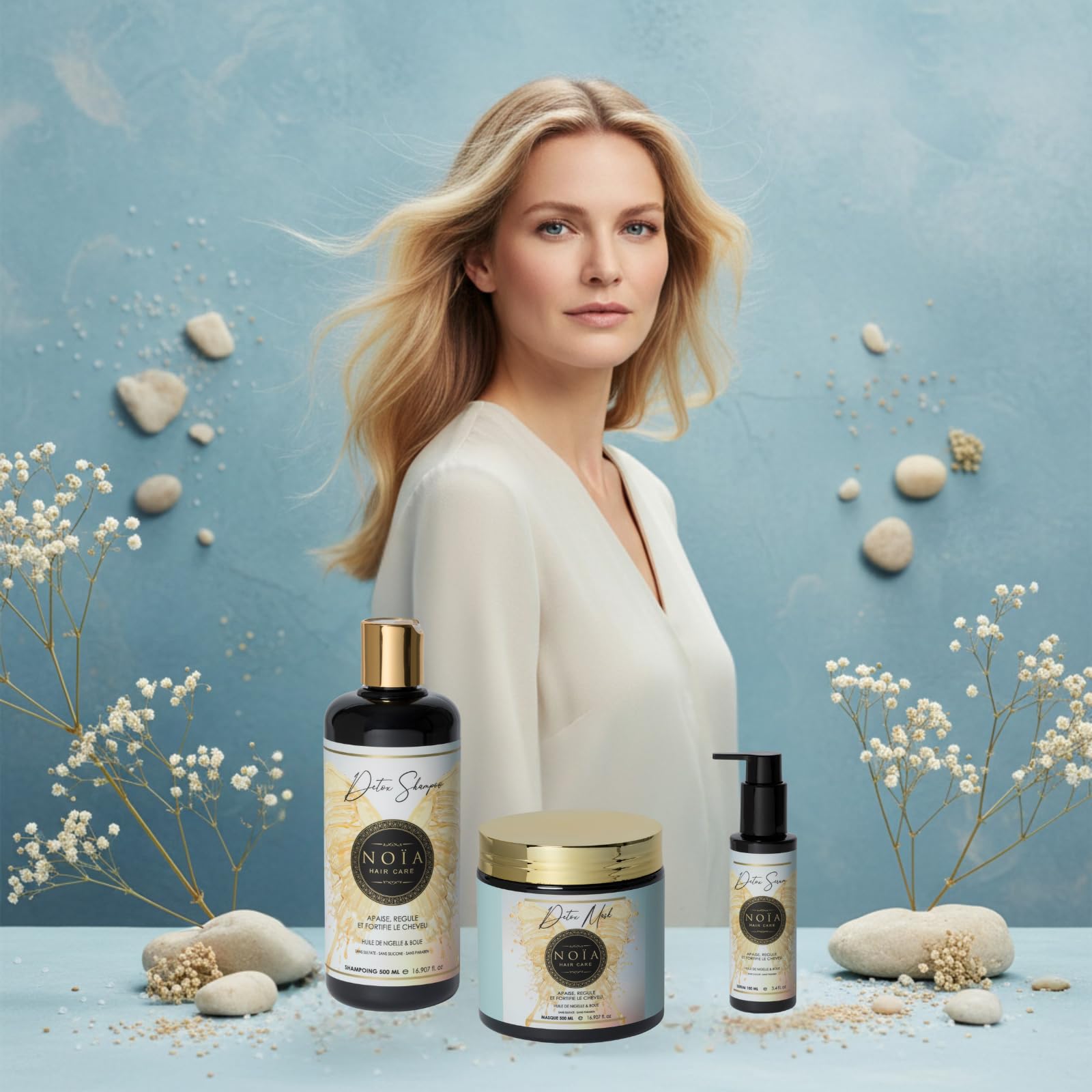 NOÏA HAIR – Coffret Trio Professionnel DETOX – Shampoing 500ml + Masque 500ml + Sérum 100ml – Purifiant & Anti-Pelliculaire – Rééquilibrant Cuir Chevelu – Cheveux Gras ou à Pellicules