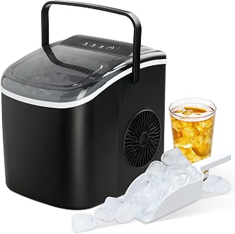 HealSmart Portable Ice Maker for Countertop, 6 Mins 9 Ice Cubes, 26lbs Ice/24H, Self-Cleaning, with Ice Spoon and Basket, for Home/Kitchen/Office/Camping/Party, Black