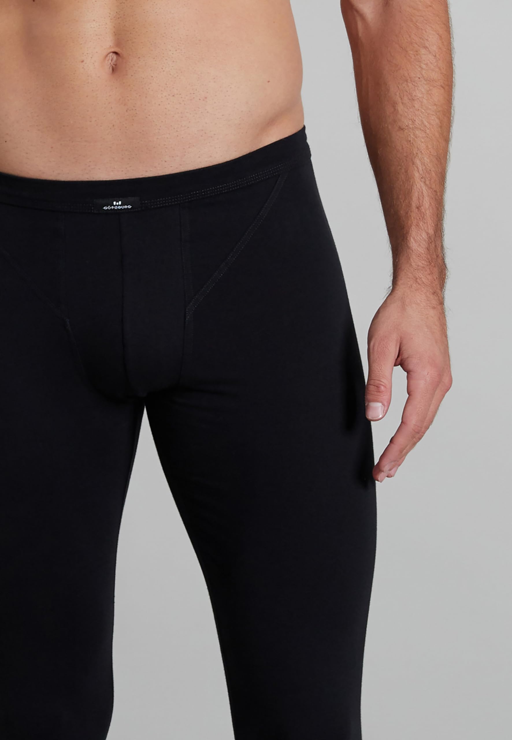 GÖTZBURG Herren Lange Unterhose, Baumwolle, Single Jersey, schwarz