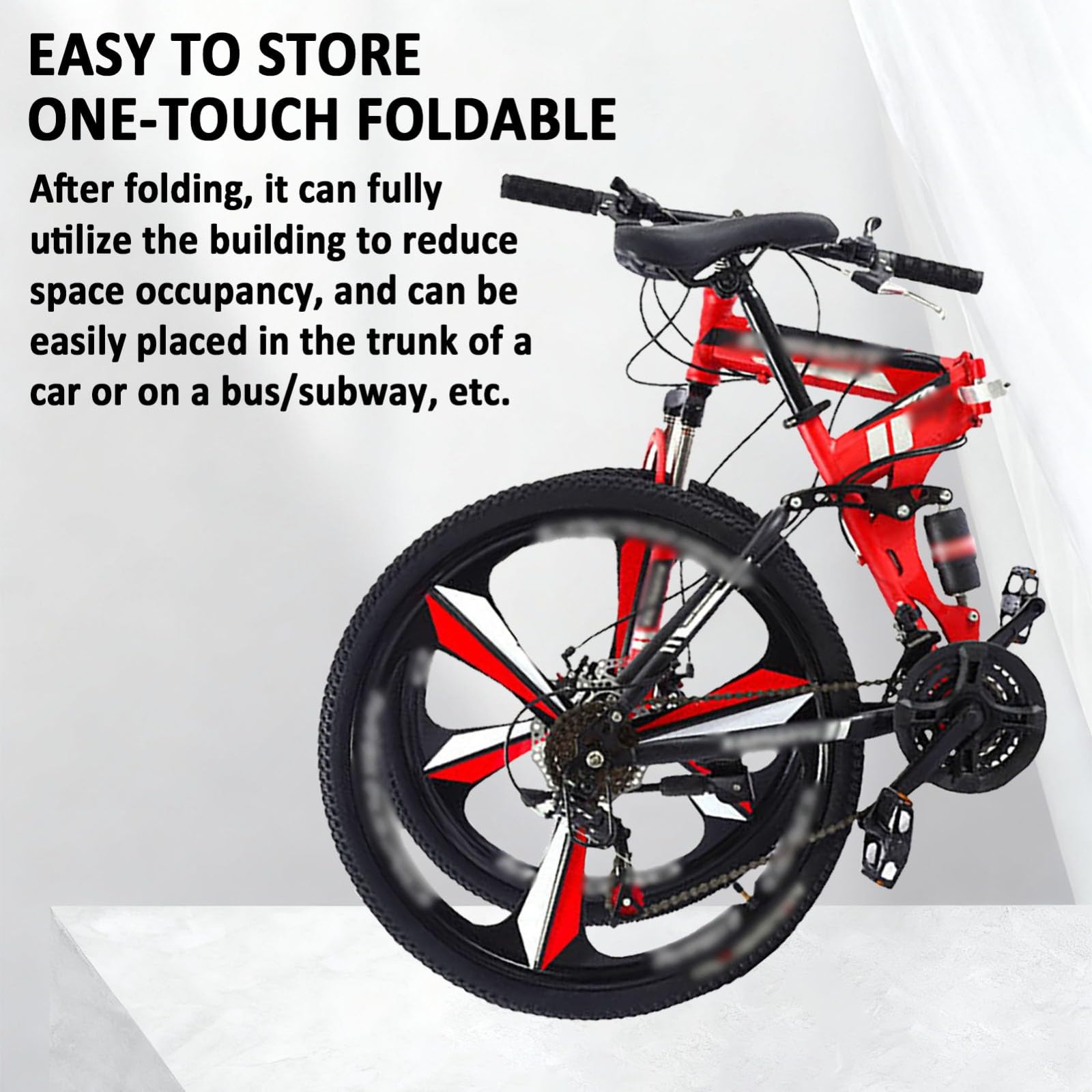 VTT Pliant 24 Ou 26 Pouces, 21 Vitesses, Cadre en Acier À Haute Teneur en Carbone, Roues À Six Lames, avec Double Suspension, Vélo Pliable pour Hommes Et Femmes