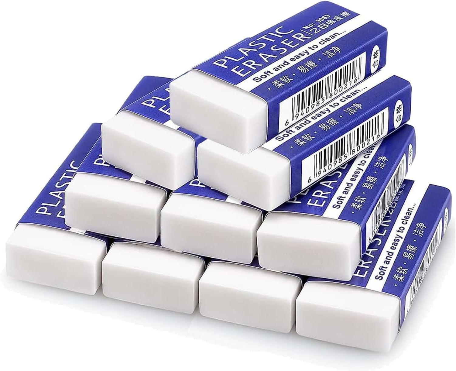 10 PCS Erasers, Plastic Rubber Eraser, White Soft 2B Erasers for Kids, Erasers Multipack, Rubbers Erasers for Kids, Pencil Erasers for Kids on School, Office, Kids, Adults, Paintings Fine Arts