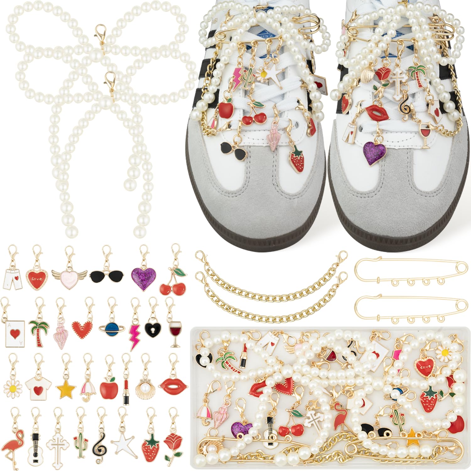 Photo 1 of **MISSING PARTS**
Deinduser 36 Pcs Shoe Charms Kit, Gold Flower Shoe Charms for Sneakers, Gold and Pearl Shoelace Charm for Sneakers, Bow Charm for Shoes, Cute Shoelace Decorations for Personalized Style