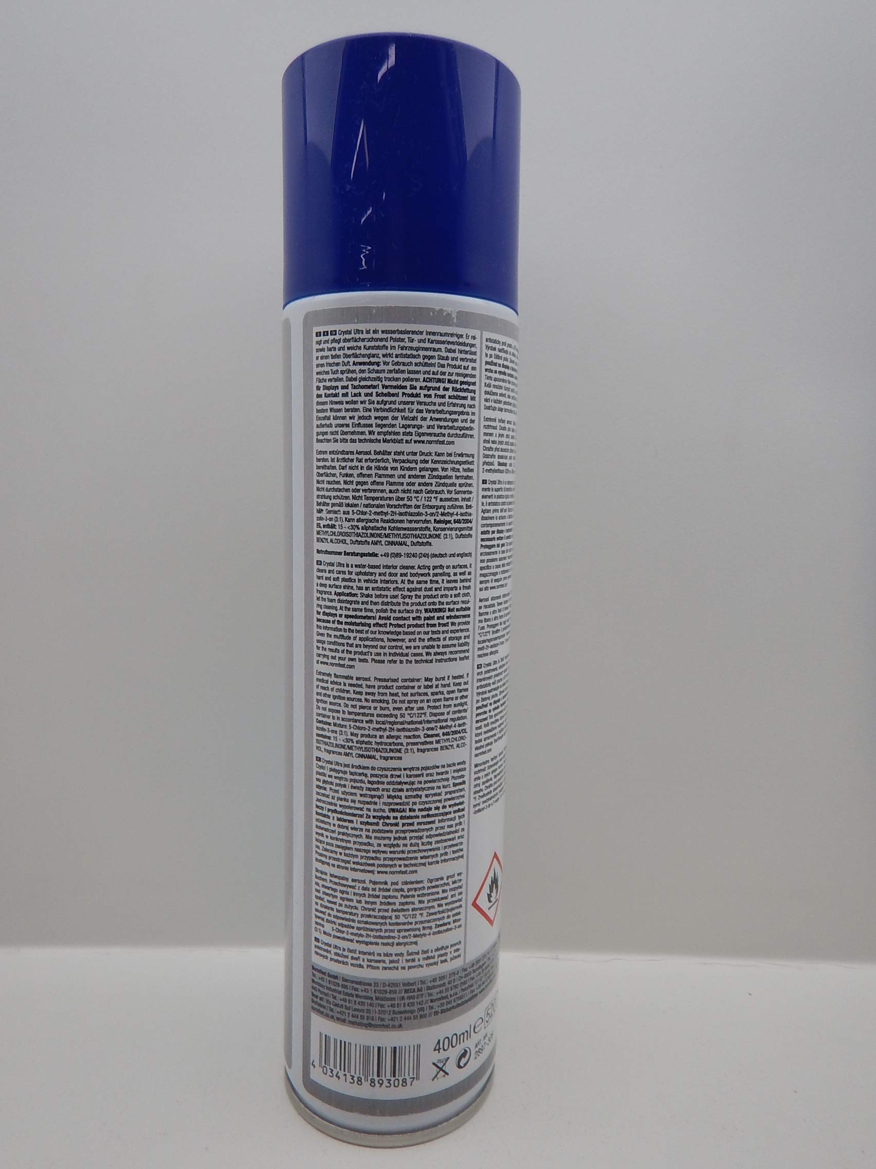 Normfest Crystal Ultra – Innenraumreiniger für Fahrzeuge, entfernt Nikotin, Fett, Staub und Rückstände, schlierenfrei, für Kunststoff, Glas, Textil, Kunstleder und lackierte Flächen, 6x 400ml