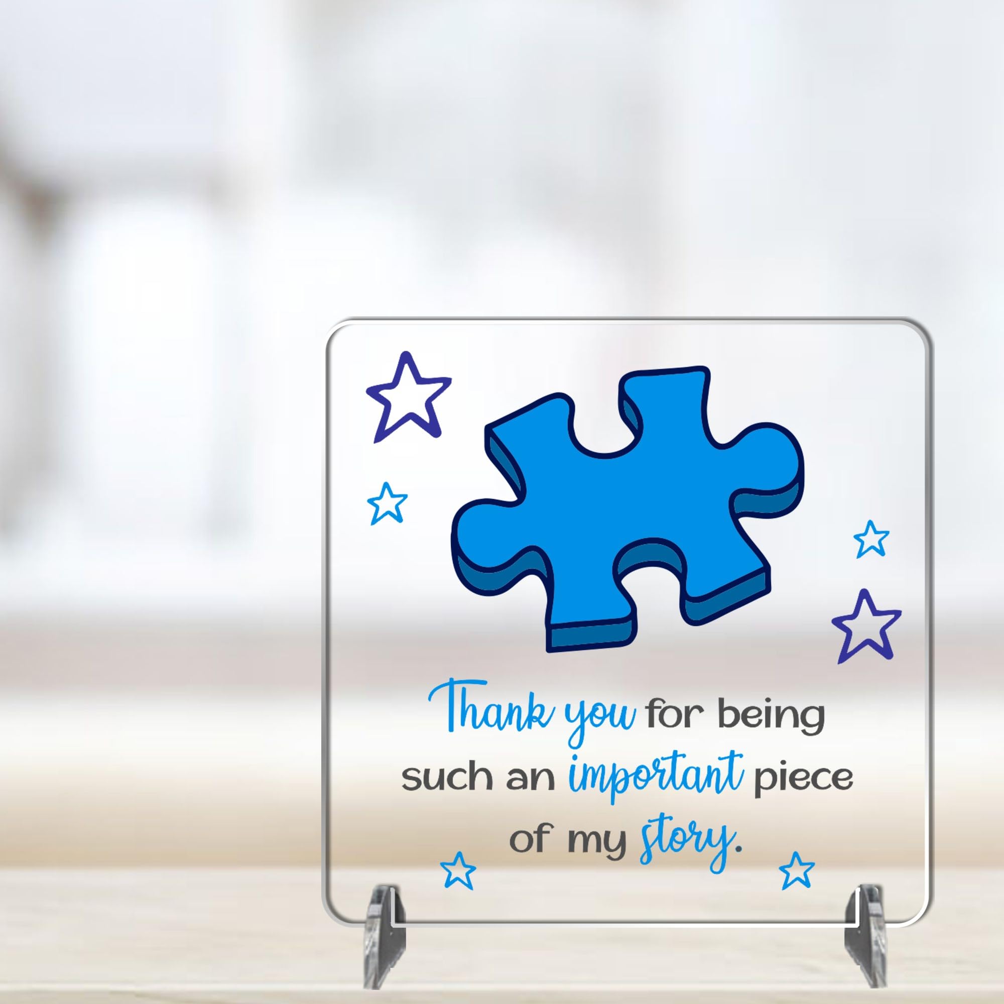Acrylic Small Square Freestanding Plaque for Teachers - Thank You Gift for End of Term School Nursery Staff SENCO SEND Workers - Humorous Desk Shelf Decor Sign (Blue Puzzle)