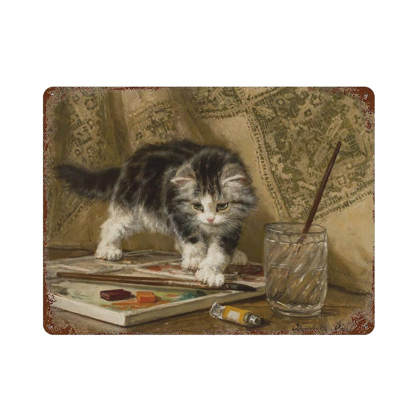 xiaoxiaoshen Vintage Kitten Painting 19th Century Cat Wall Decor Art Metal Tin Poster Modern Home Decor Art Home Bar Shop Decorations Vintage Sign 30x40cm