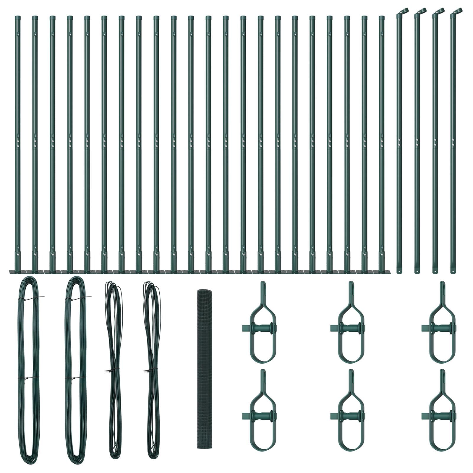 vidaXL Welded Wire Fence with 13 Flange Posts Green 50 x 1.4m Steel for Durable and Safe Outdoor Fencing Solutions Metal Powder Coated Privacy Screen Security Garden Matte Finish