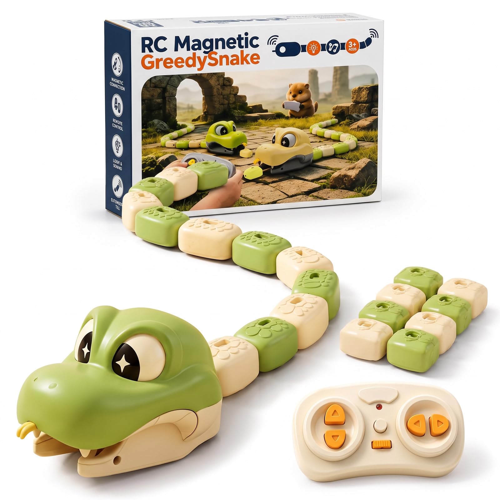 Snake Frenzy Game, Remote Control Magnetic Snake Game, Magnetic Hungry Snakes, Lights & Sounds, USB Rechargeable Interactive Family Board Game for Kids Boys Girls，1pc - Cyan